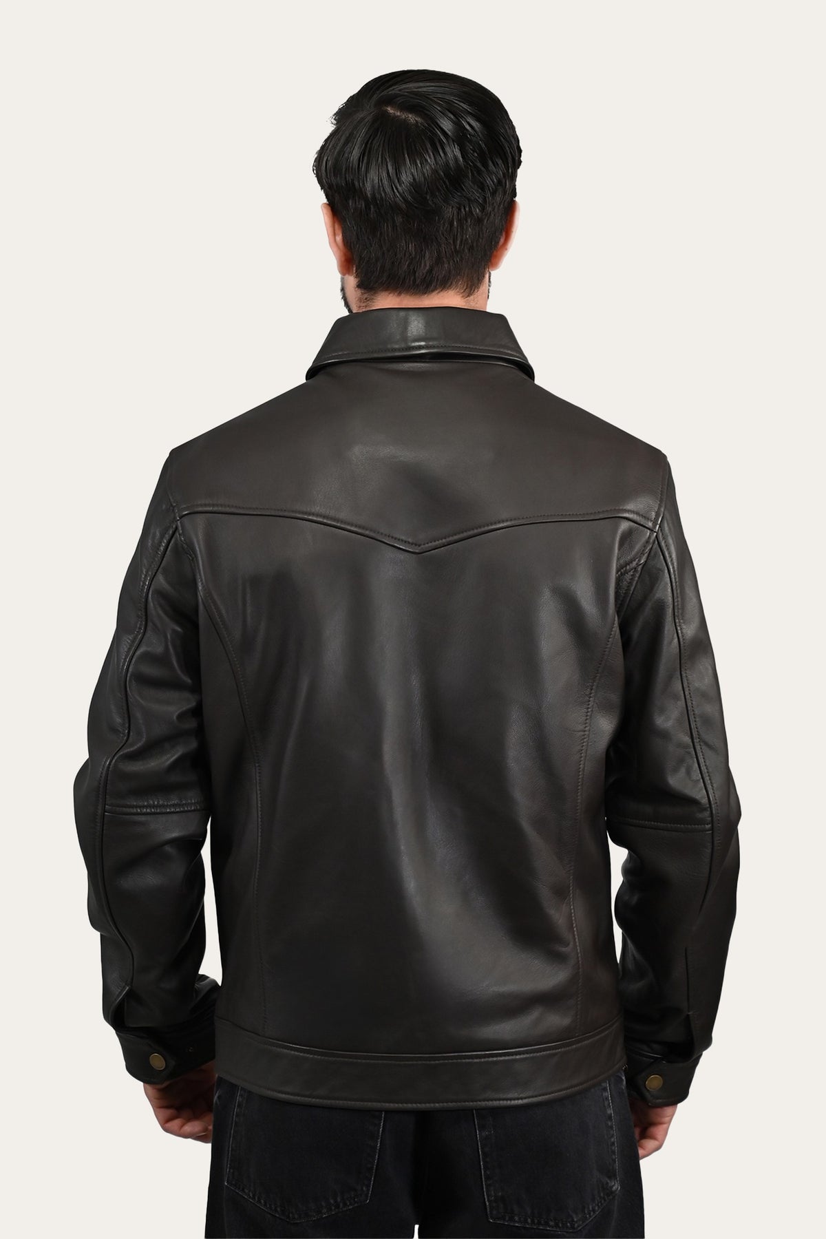 FRYE Men’s Dark Brown Durango Trucker Leather Jacket