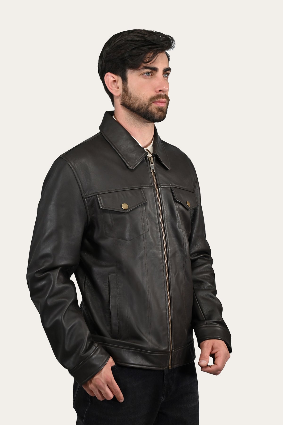 FRYE Men’s Dark Brown Durango Trucker Leather Jacket