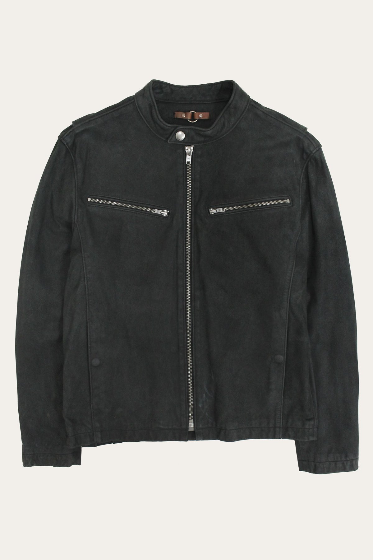 FRYE Men’s Black Cattleman Vintage Cafe Racer Leather Jacket