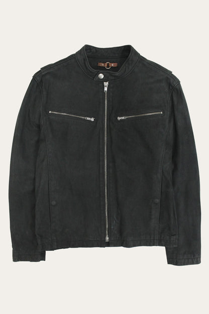 FRYE Men’s Black Cattleman Vintage Cafe Racer Leather Jacket