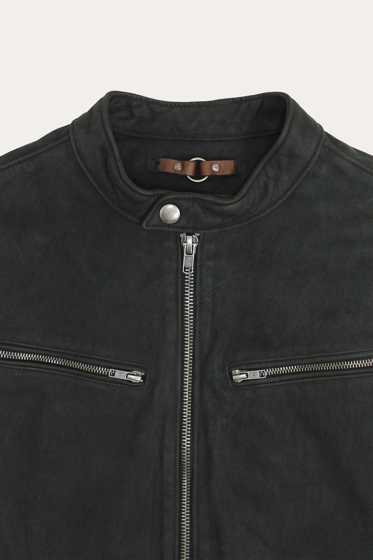 FRYE Men’s Black Cattleman Vintage Cafe Racer Leather Jacket