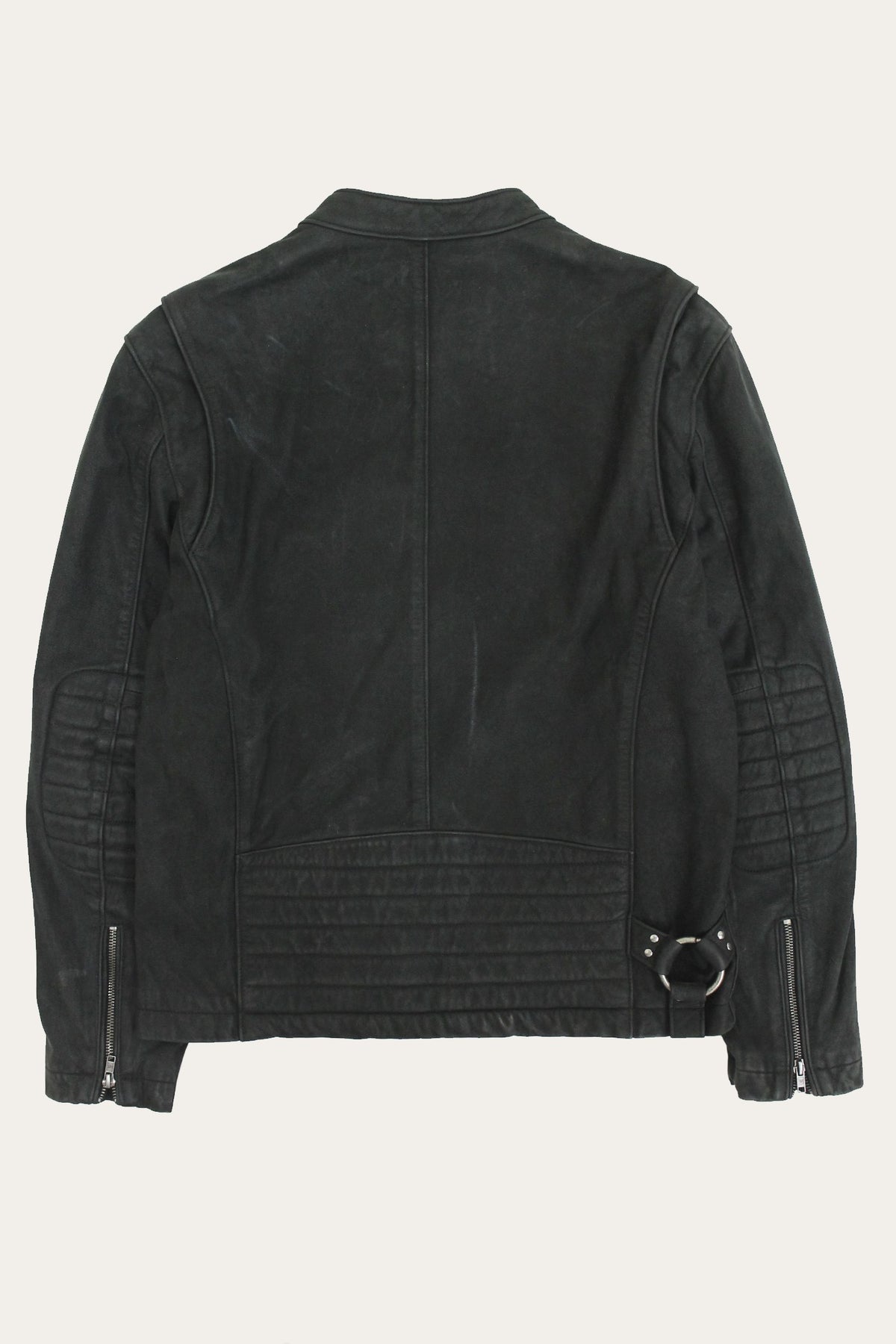 FRYE Men’s Black Cattleman Vintage Cafe Racer Leather Jacket