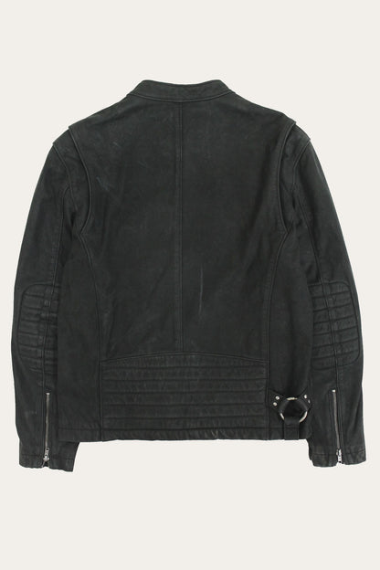 FRYE Men’s Black Cattleman Vintage Cafe Racer Leather Jacket